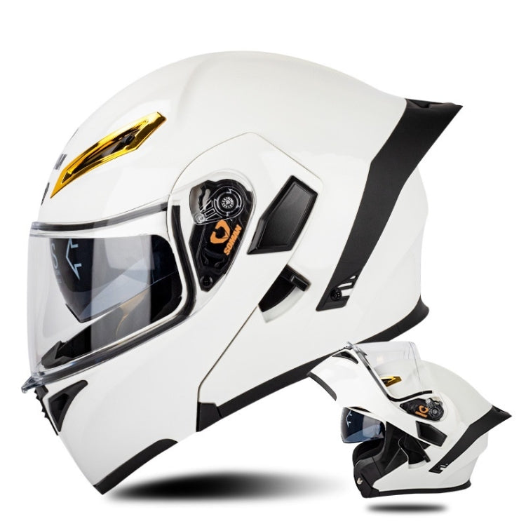 SOMAN Motorcycle Dual Lens Riding Peel-Off Full Coverage Helmet, Size: M(Pearl White) - Helmets by SOMAN | Online Shopping South Africa | PMC TechLife | Buy Now Pay Later Mobicred