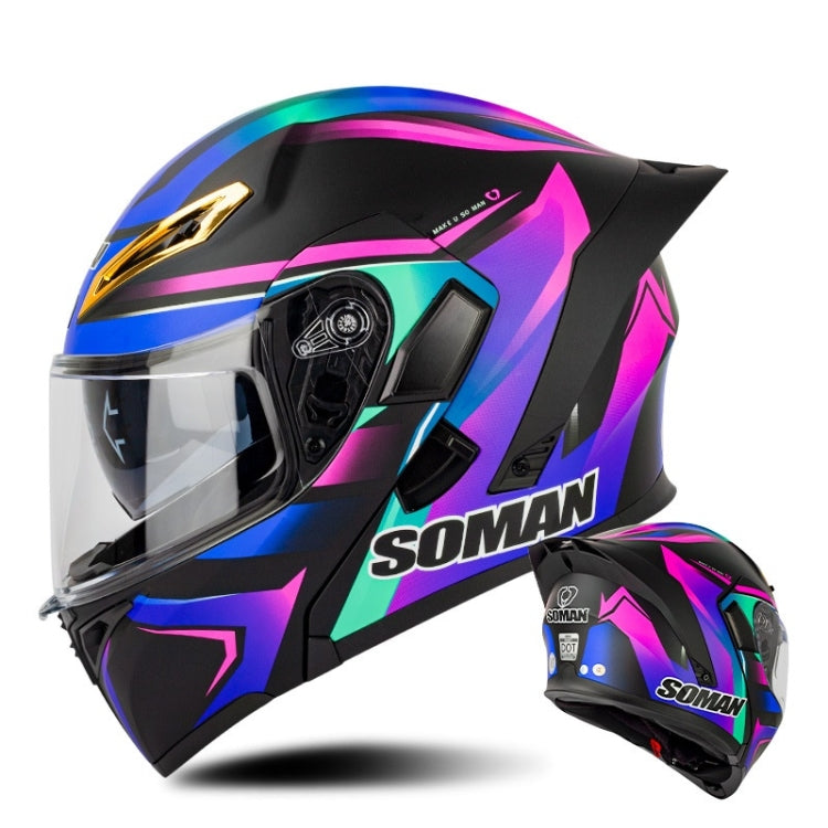 SOMAN Motorcycle Dual Lens Riding Peel-Off Full Coverage Helmet, Size: XL(Sapphire Vision) - Helmets by SOMAN | Online Shopping South Africa | PMC Jewellery | Buy Now Pay Later Mobicred