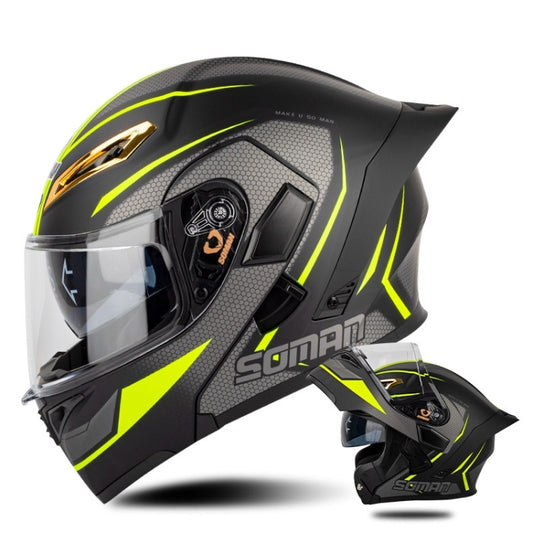 SOMAN Motorcycle Dual Lens Riding Peel-Off Full Coverage Helmet, Size: XXL(Black Yellow Track) - Helmets by SOMAN | Online Shopping South Africa | PMC Jewellery | Buy Now Pay Later Mobicred