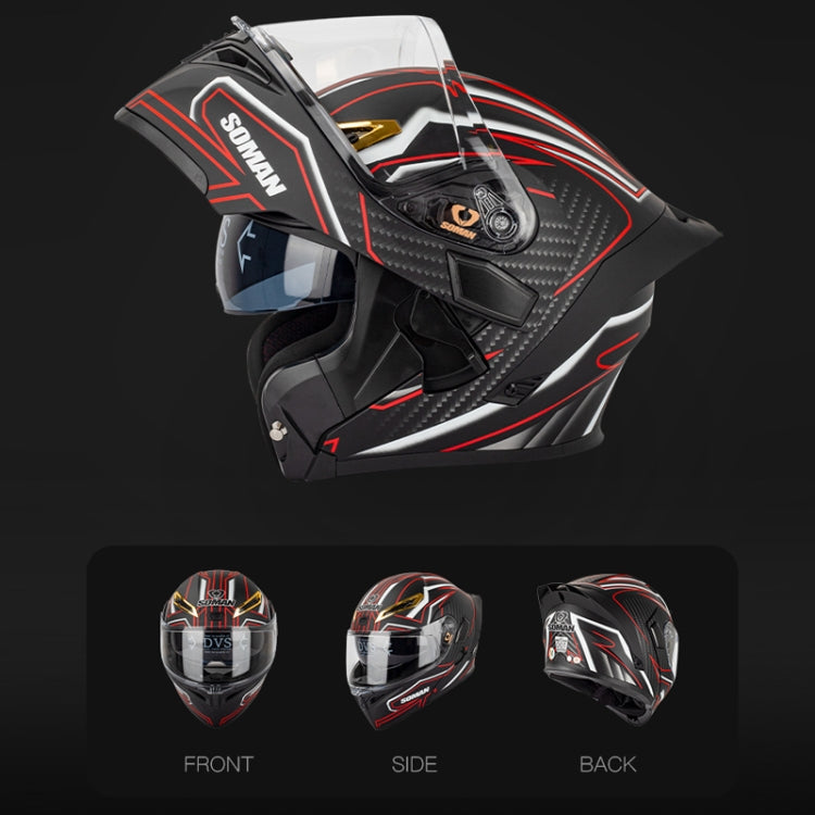 SOMAN Motorcycle Dual Lens Riding Peel-Off Full Coverage Helmet, Size: XL(Bright Black) - free shipping - PMC TechLife - Order now!