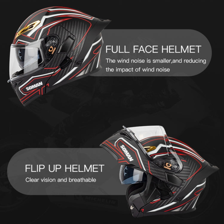 SOMAN Motorcycle Dual Lens Riding Peel-Off Full Coverage Helmet, Size: XXL(Black Yellow Track) - Helmets by SOMAN | Online Shopping South Africa | PMC Jewellery | Buy Now Pay Later Mobicred
