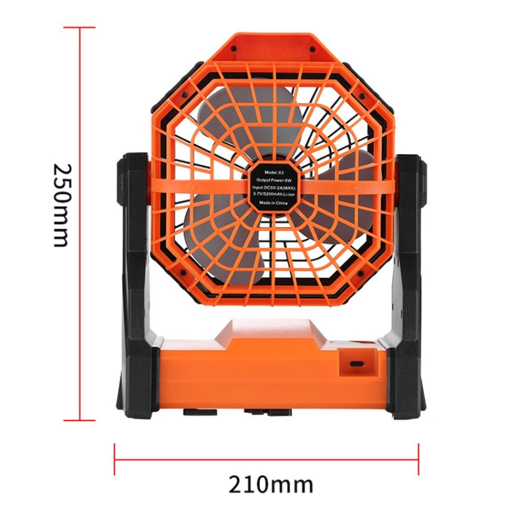 Outdoor Infinitely Variable Speed Portable Large Wind Charging Camping Lighting Fan(Black Orange) - Electric Fans by PMC Jewellery | Online Shopping South Africa | PMC Jewellery | Buy Now Pay Later Mobicred