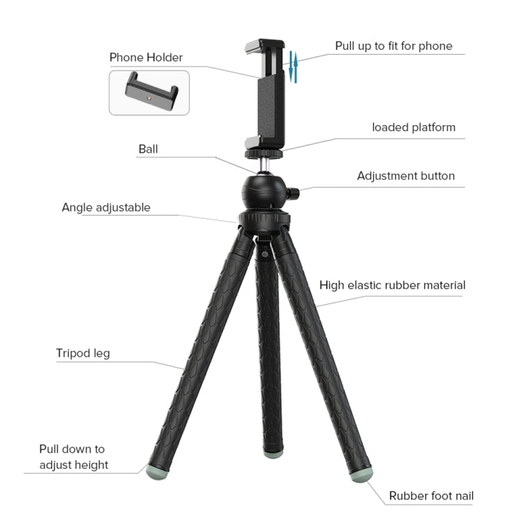 APEXEL APL-JJ09 Mobile Selfie Live Streaming Portable Stretch Telephoto Tripod(Black) - Stand by APEXEL | Online Shopping South Africa | PMC Jewellery | Buy Now Pay Later Mobicred