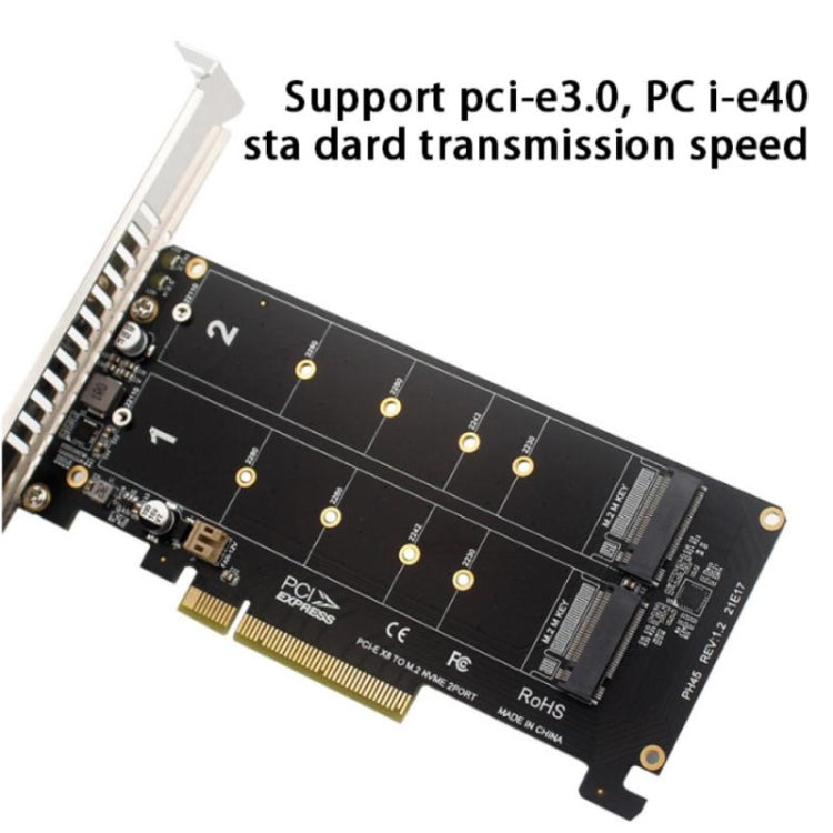 PCI-E X8 Double Disk Transfer Card NVME M.2 MKEY SSD RAID Array Expansion Adapter(PH45) - Card Adapter by PMC TechLife | Online Shopping South Africa | PMC TechLife