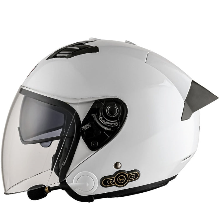 KUQIBAO Motorcycle Smart Bluetooth Sun Protection Double Lens Safety Helmet, Size: M(White+Gray Tail) - Helmets by KUQIBAO | Online Shopping South Africa | PMC Jewellery | Buy Now Pay Later Mobicred