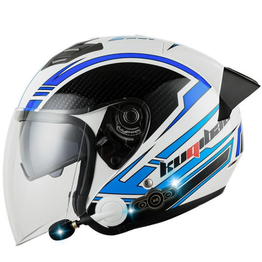 KUQIBAO Motorcycle Smart Bluetooth Sun Protection Double Lens Safety Helmet, Size: XL(White Phantom Fiber+Black Tail) - Helmets by KUQIBAO | Online Shopping South Africa | PMC Jewellery | Buy Now Pay Later Mobicred