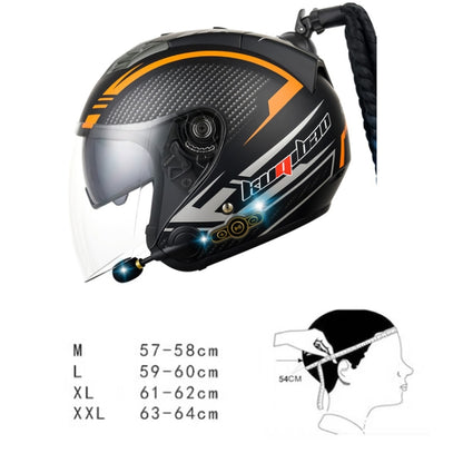 KUQIBAO Motorcycle Bluetooth Headset Double Lens Helmet With Braid, Size: XL(Scrub Black) - Helmets by KUQIBAO | Online Shopping South Africa | PMC Jewellery | Buy Now Pay Later Mobicred