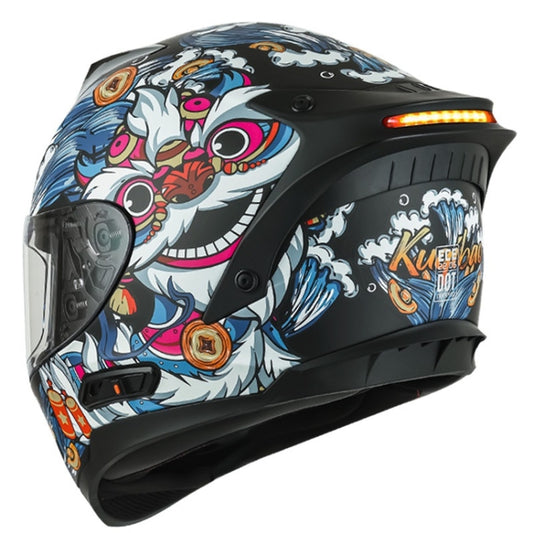 KUQIBAO Motorcycle Dual Lens Anti-Fog Helmet With LED Light, Size: XXL(Matte Black Wake Lion) - Helmets by KUQIBAO | Online Shopping South Africa | PMC Jewellery