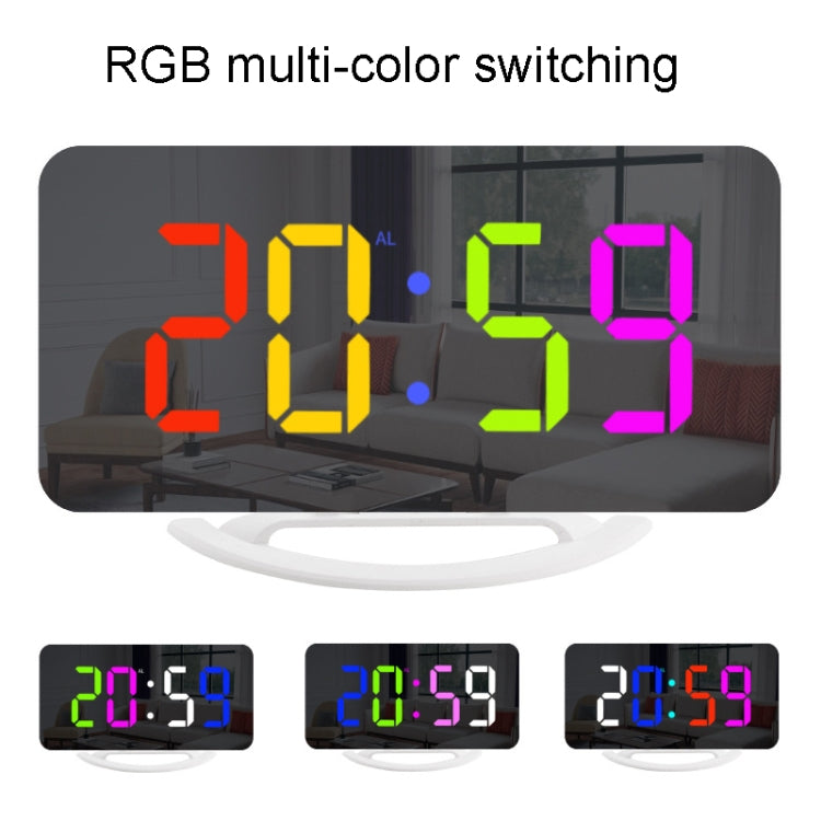 TS-8201 LED Digital Mirror Alarm Clock Big Screen Dual USB Desktop Table Clock, Color: RGB Display White Shell - free shipping - PMc TechLife - Order now!