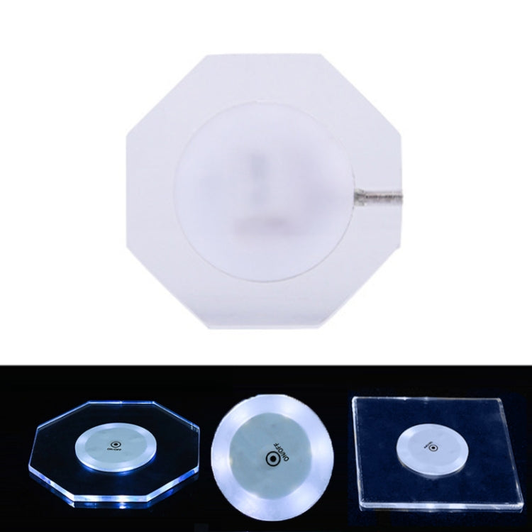 100x10mm Octagonal USB Charging LED Light Up Acrylic Coaster Transparent Crystal Base(White Light) - Car Drink Holders by PMC Jewellery | Online Shopping South Africa | PMC Jewellery | Buy Now Pay Later Mobicred