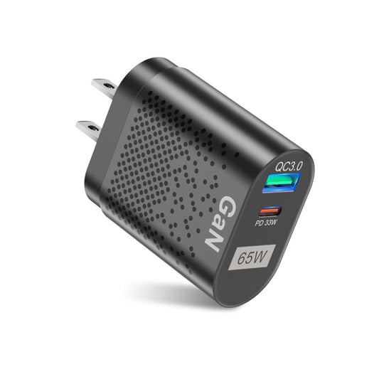 BK375-GaN US Plug USB+Type-C 65W GaN Mobile Phone Charger PD Fast Charge Computer Adapter, Color: Black - USB Charger by PMC Jewellery | Online Shopping South Africa | PMC Jewellery