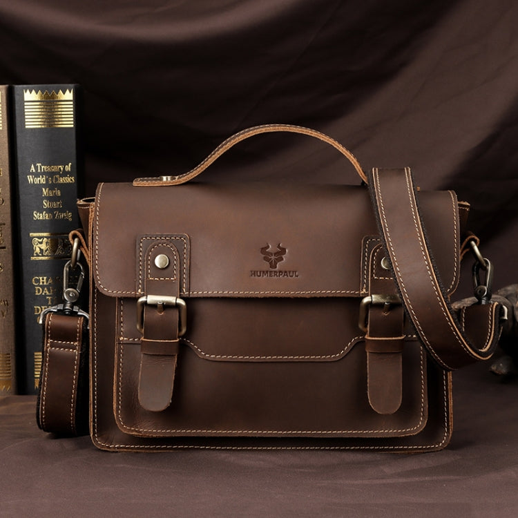 HUMERPAUL Leather Crossbody Bag Men Retro Shoulder Bag Commuter Men Small Square Bag(Brown) - Single-shoulder Bags by HUMERPAUL | Online Shopping South Africa | PMC Jewellery | Buy Now Pay Later Mobicred