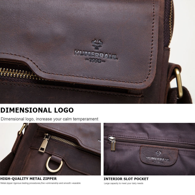 HUMERPAUL Men Leather Cross-Body Bag Shoulder Bag(Brown) - Single-shoulder Bags by HUMERPAUL | Online Shopping South Africa | PMC TechLife | Buy Now Pay Later Mobicred