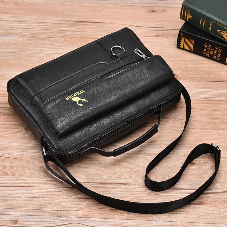 WEIXIER Men Shoulder Bag Retro Leather Laptop Business Casual Bag(Horizontal Black) - Crossbody Bags by WEIXIER | Online Shopping South Africa | PMC Jewellery | Buy Now Pay Later Mobicred