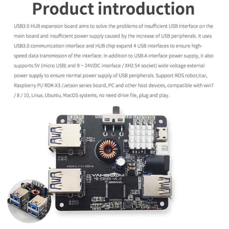 Yahboom USB3.0 HUB Expansion Board ROS Robot Expansion Dock(6000301226) - Robotics Accessories by Yahboom | Online Shopping South Africa | PMC Jewellery | Buy Now Pay Later Mobicred