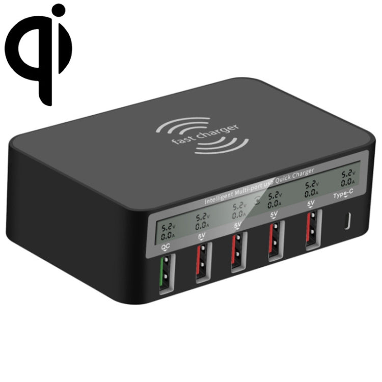 818F 5 USB Ports + Type-C Multifunctional Multi-Port Wireless Charger, Style: AU Plug (Black) - Multifunction Charger by PMC TechLife | Online Shopping South Africa | PMC TechLife | Buy Now Pay Later Mobicred