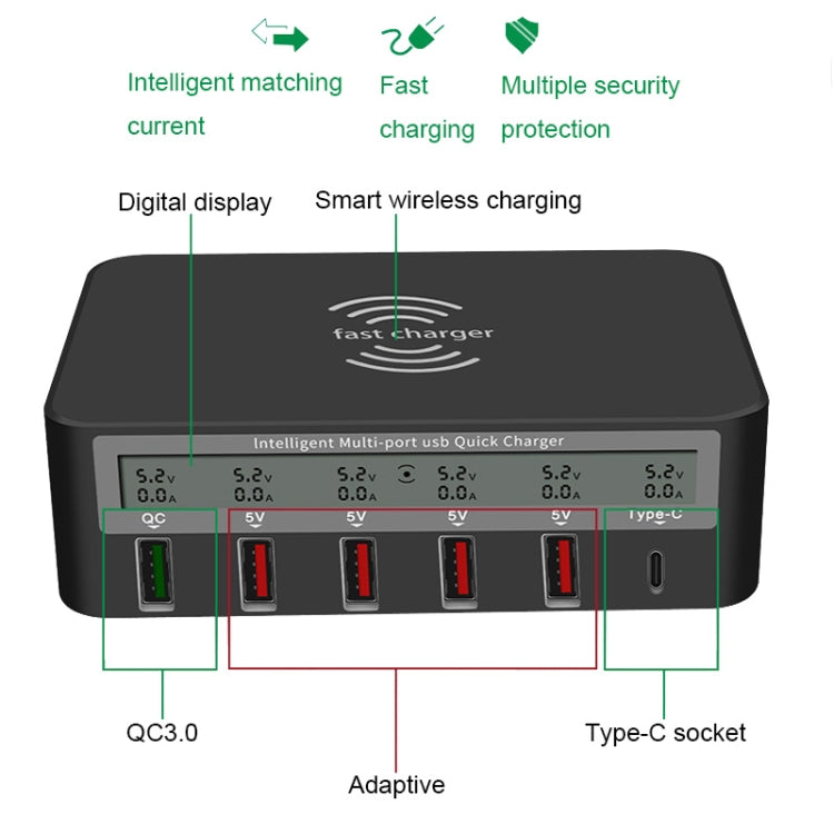 818F 5 USB Ports + Type-C Multifunctional Multi-Port Wireless Charger, Style: US Plug (White) - Multifunction Charger by PMC Jewellery | Online Shopping South Africa | PMC Jewellery | Buy Now Pay Later Mobicred