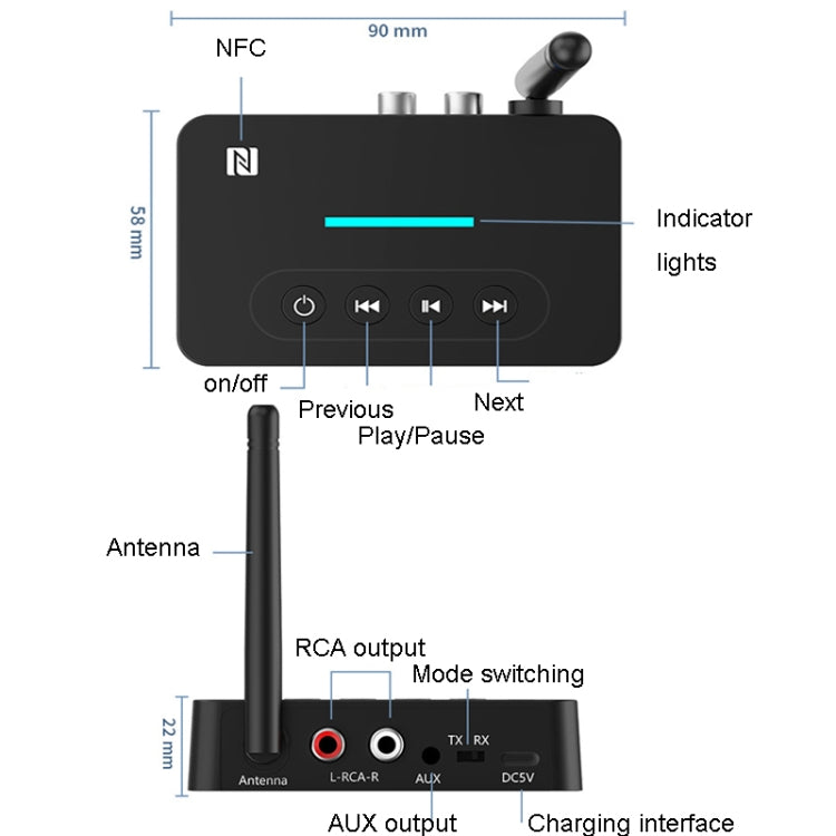 Bluetooth Audio Adapter  NFC Bluetooth Receiver Transmitter 2 In 1 With Remote Control - Audio Receiver Transmitter by PMC Jewellery | Online Shopping South Africa | PMC Jewellery