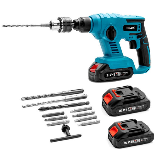 HILDA 12pcs /Set Li-Ion Power Hammer Electrical Impact Drill, Model: 2 Battery+1 Charger EU Plug - Drill & Drill Bits by HILDA | Online Shopping South Africa | PMC Jewellery | Buy Now Pay Later Mobicred