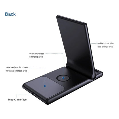 15W 3-in-1 Foldable Portable Multifunctional Stand Wireless Charger(Black) - Wireless Charger by PMC Jewellery | Online Shopping South Africa | PMC Jewellery | Buy Now Pay Later Mobicred