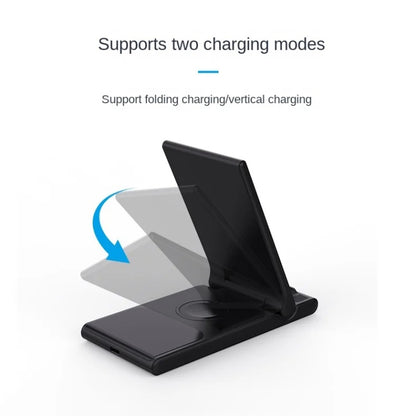 15W 3-in-1 Foldable Portable Multifunctional Stand Wireless Charger(Black) - Wireless Charger by PMC Jewellery | Online Shopping South Africa | PMC Jewellery | Buy Now Pay Later Mobicred