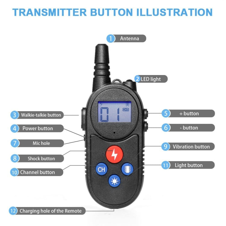 1000m Remote Control Intercom Dog Trainer Electric Shock Vibration Stop Barker(Black) - free shipping - PMC TechLife - Order now!