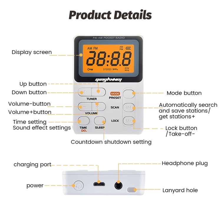 SH-01 LED Display Portable FM/AM Two-band Radio Special for Listening Tests, Style: US Version(White) - Radio Player by PMC Jewellery | Online Shopping South Africa | PMC Jewellery | Buy Now Pay Later Mobicred