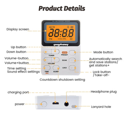 SH-01 LED Display Portable FM/AM Two-band Radio Special for Listening Tests, Style: US Version(White) - Radio Player by PMC Jewellery | Online Shopping South Africa | PMC Jewellery | Buy Now Pay Later Mobicred