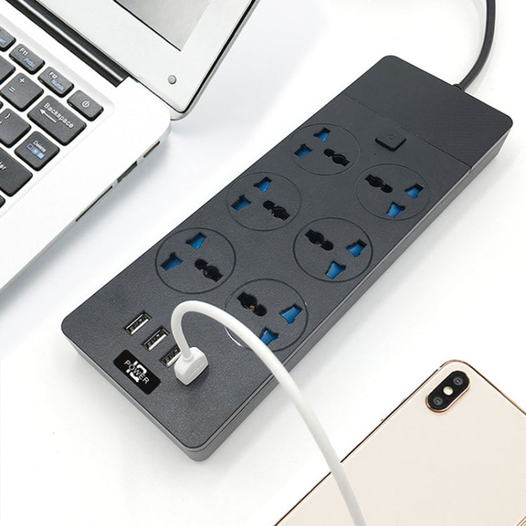 TB-T12 3000W 2m 4-USB Ports + 6-Jacks Multifunctional Flame-Retardant Socket With Switch(EU Plug) - Extension Socket by PMC Jewellery | Online Shopping South Africa | PMC Jewellery | Buy Now Pay Later Mobicred