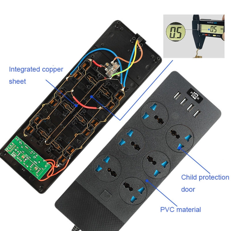 TB-T12 3000W 2m 4-USB Ports + 6-Jacks Multifunctional Flame-Retardant Socket With Switch(UK Plug) - free shipping - PMC TechLife - Order now!
