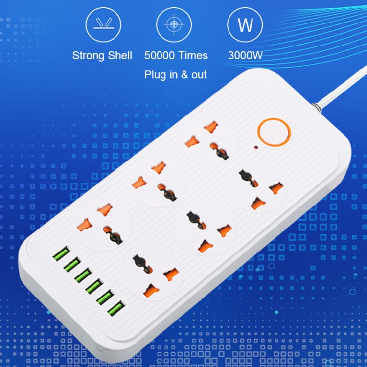 A07 2m 3000W 6 Plugs + 6-USB Ports Multifunctional Flame-retardant Socket with Switch(UK Plug) - Extension Socket by PMC Jewellery | Online Shopping South Africa | PMC Jewellery | Buy Now Pay Later Mobicred