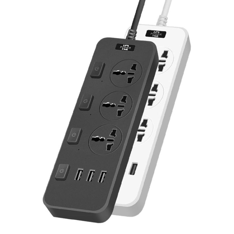 T14 2m 2500W 3 Plugs + 3-USB Ports Multifunctional Socket With Switch, Specification: US Plug (White) - Extension Socket by PMC TechLife | Online Shopping South Africa | PMC TechLife | Buy Now Pay Later Mobicred