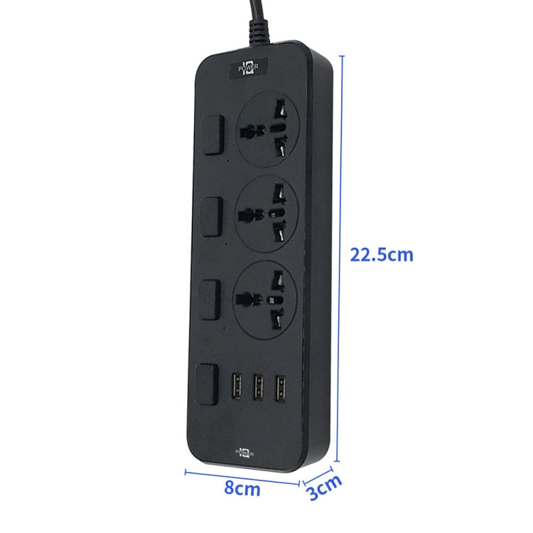 T14 2m 2500W 3 Plugs + 3-USB Ports Multifunctional Socket With Switch, Specification: EU Plug (Black) - Extension Socket by PMC TechLife | Online Shopping South Africa | PMC TechLife | Buy Now Pay Later Mobicred