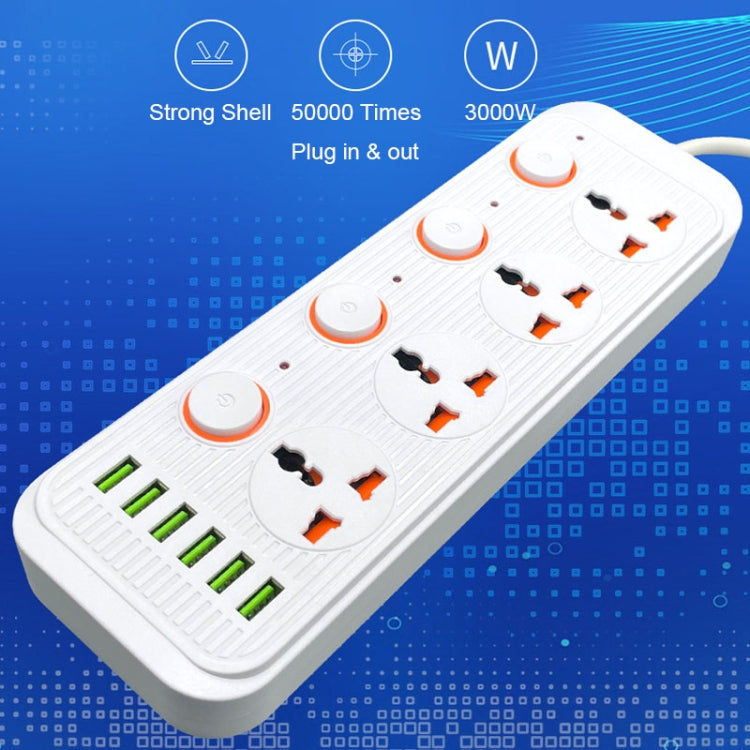 A05 2m 3000W 4 Plugs + 6-USB Ports Multifunctional Flame-Retardant Socket With Switch(US Plug) - Extension Socket by PMC TechLife | Online Shopping South Africa | PMC TechLife | Buy Now Pay Later Mobicred