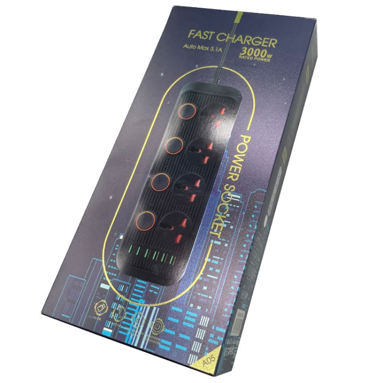 A05 2m 3000W 4 Plugs + 6-USB Ports Multifunctional Flame-Retardant Socket With Switch(US Plug) - Extension Socket by PMC TechLife | Online Shopping South Africa | PMC TechLife | Buy Now Pay Later Mobicred