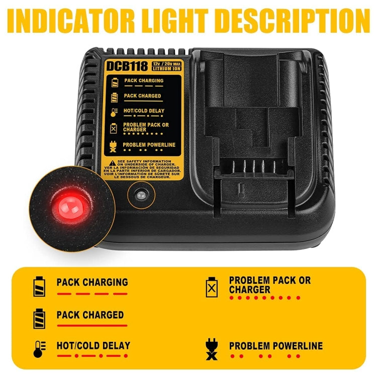 DCB118 For Dewalt 12V-20V Electric Tool Battery Charger, Plug: UK (Black) - Electric Saws & Accessories by PMC TechLife | Online Shopping South Africa | PMC TechLife | Buy Now Pay Later Mobicred