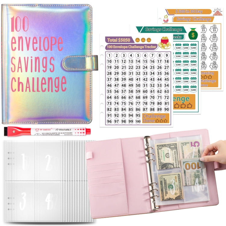 100 Day Savings Challenge A5 Loose Leaf Cash Budget Notebook(Colorful Silver) - Notebooks by PMC Jewellery | Online Shopping South Africa | PMC Jewellery