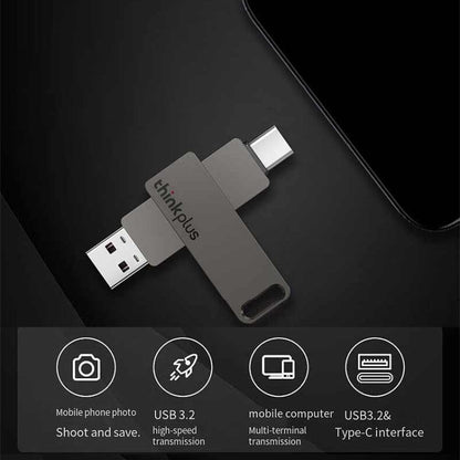 Lenovo Thinkplus MU110 USB3.2+Type-C Dual Interface Rotation Flash Drive, Size: 256GB(Grey) - USB Flash Drives by Lenovo | Online Shopping South Africa | PMC Jewellery | Buy Now Pay Later Mobicred