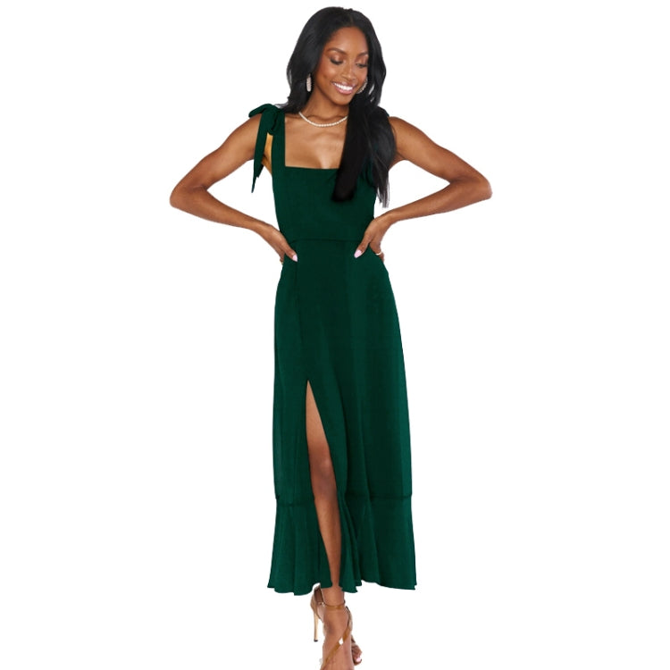 Women Elegant Slit Dress Commuting Sleeveless Knot Suspender Dress, Size: L(Dark Green) - Dress by PMC Jewellery | Online Shopping South Africa | PMC Jewellery