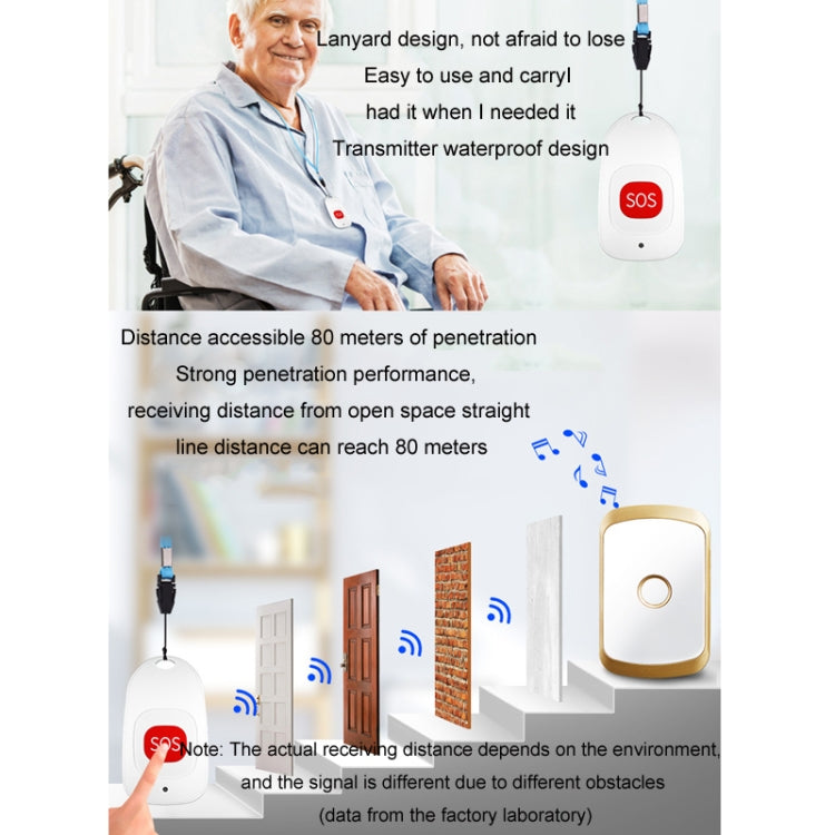 CACAZI C20 Two To Three Wireless Pager For The Elderly Home Care Waterproof Emergency Pager, EU Plug(Gold) - Wireless Doorbell by CACAZI | Online Shopping South Africa | PMC Jewellery