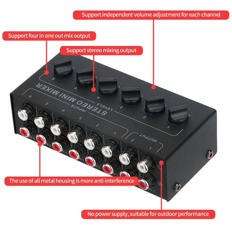 Audio Stereo Hub 6-Channel Passive Mixer Controller(CX600) - Live Sound Effects Processors by PMC TechLife | Online Shopping South Africa | PMC TechLife | Buy Now Pay Later Mobicred