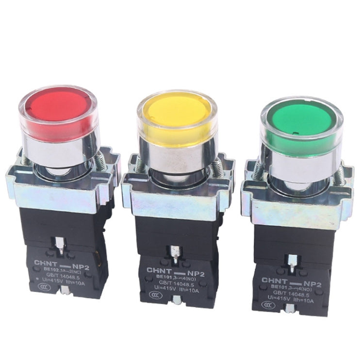 CHINT NP2-BW3465/24V 1 NO+1 NC Pushbutton Switches With LED Light Silver Alloy Contact Push Button - Car Switches by CHINT | Online Shopping South Africa | PMC Jewellery | Buy Now Pay Later Mobicred