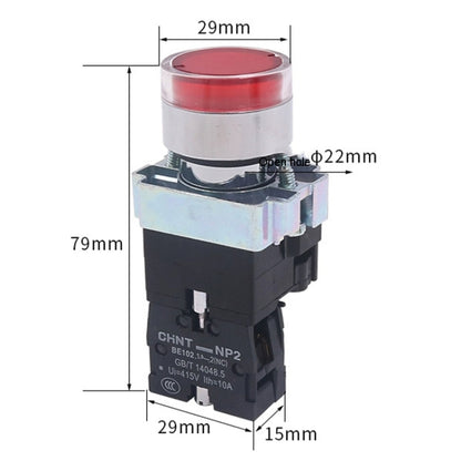 CHINT NP2-BW3561/220V 1 NO Pushbutton Switches With LED Light Silver Alloy Contact Push Button - Car Switches by CHINT | Online Shopping South Africa | PMC Jewellery | Buy Now Pay Later Mobicred