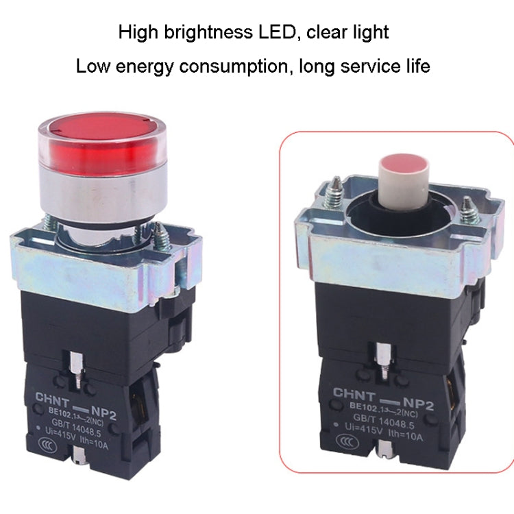 CHINT NP2-BW3463/220V 2 NO Pushbutton Switches With LED Light Silver Alloy Contact Push Button (Red) - Car Switches by PMC TechLife | Online Shopping South Africa | PMC TechLife | Buy Now Pay Later Mobicred