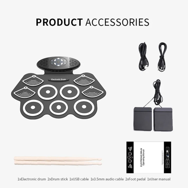 W362 Silicone Double Horn Hand-Rolled Drums Foot Pedal Percussion 7 Drum Kits Electronic Drums - Percussion Instruments Accessories by PMC Jewellery | Online Shopping South Africa | PMC Jewellery | Buy Now Pay Later Mobicred