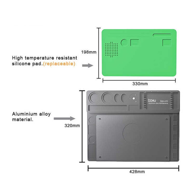 BAKU BA-692  2 In 1 Microscope Maintenance Insulation Pad Aluminum Alloy Silicone Work Mat(Black+Green) - Working Mat by BAKU | Online Shopping South Africa | PMC Jewellery | Buy Now Pay Later Mobicred