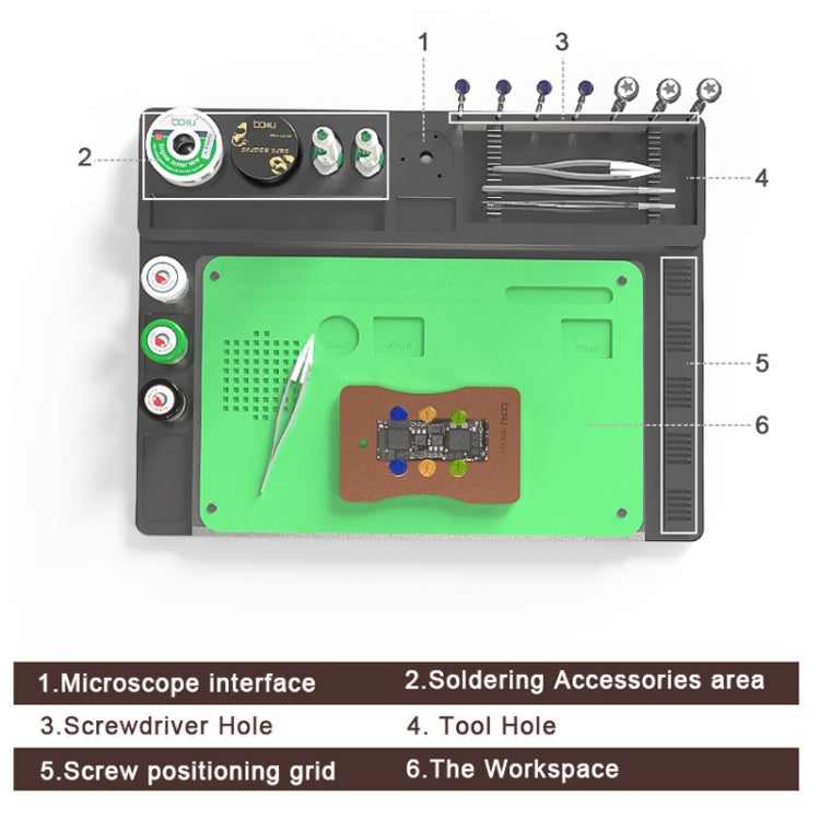 BAKU BA-692  2 In 1 Microscope Maintenance Insulation Pad Aluminum Alloy Silicone Work Mat(Black+Green) - Working Mat by BAKU | Online Shopping South Africa | PMC Jewellery