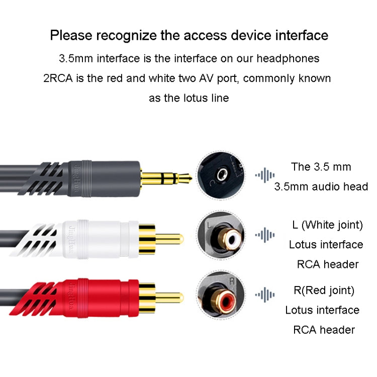 JINGHUA 3.5mm To 2RCA Audio Cable Game Console Outdoor Audio Connection Cable, Size: 30m(Grey) - RCA Cable by JINGHUA | Online Shopping South Africa | PMC Jewellery | Buy Now Pay Later Mobicred