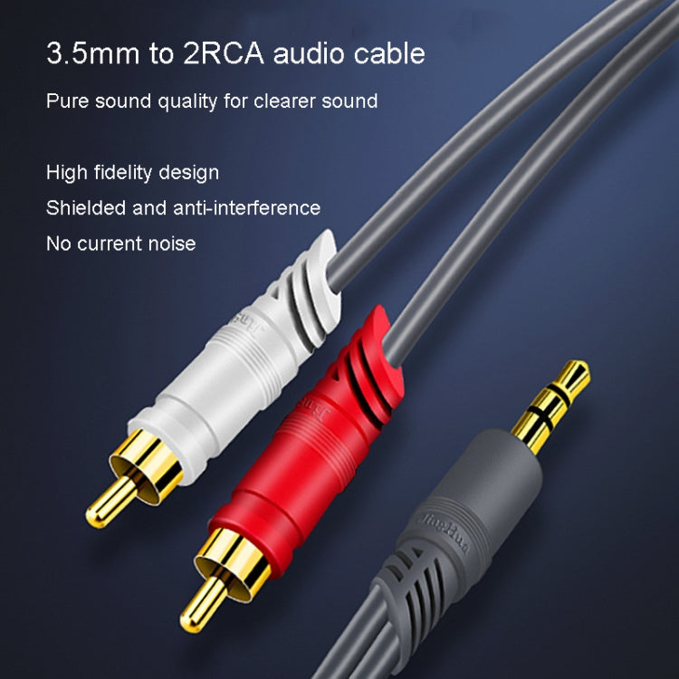 JINGHUA 3.5mm To 2RCA Audio Cable Game Console Outdoor Audio Connection Cable, Size: 30m(Grey) - RCA Cable by JINGHUA | Online Shopping South Africa | PMC Jewellery | Buy Now Pay Later Mobicred