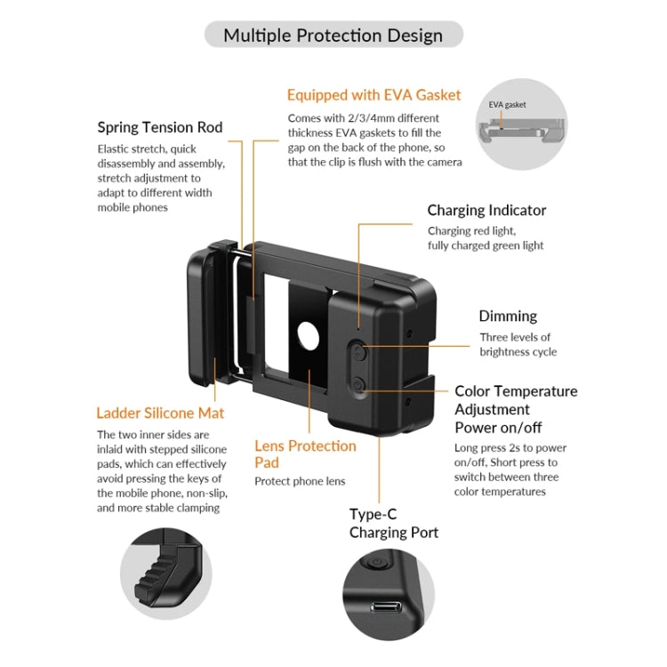 APEXEL  Multifunctional Fill Light Phone Clip With 1/4 Inch & M17 M37 Thread Tnterface APL-FL.23 - free shipping - PMC TechLife - Order now!